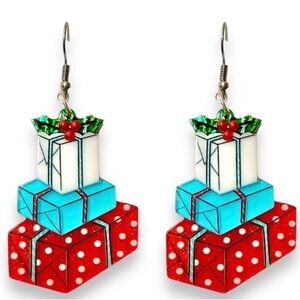NWT Lipstick & Chrome Christmas Happy Mail Earrings